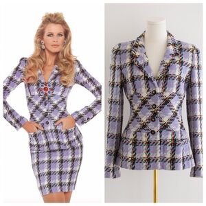 Chanel Vintage Spring/Summer 1995 Lavender Multicolor Plaid Tweed 95P Jacket
